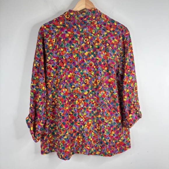 John Mark Top 1X Multicolor Embroidered Button Up Tunic Blouse Artsy Art To Wear - Picture 4 of 11